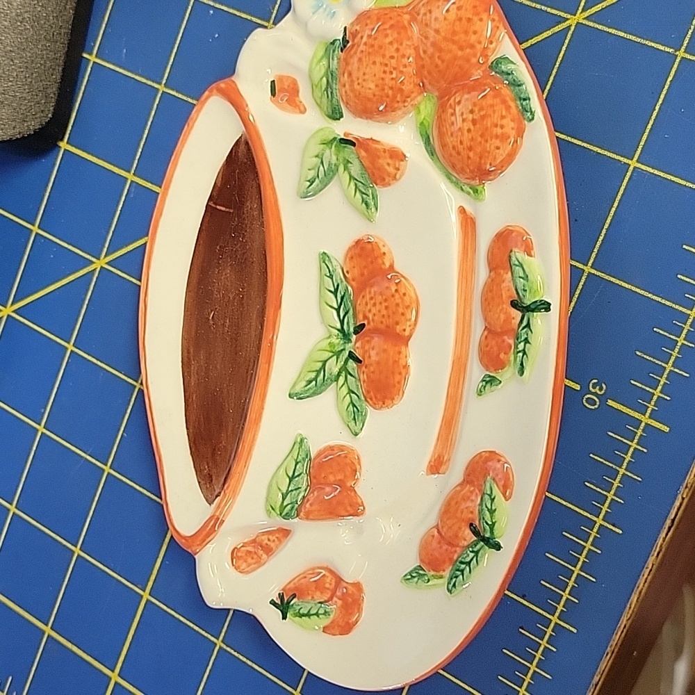 KK Spoon Rest Wall Hanger Orange Blossom Green Leaves New old stock VTG